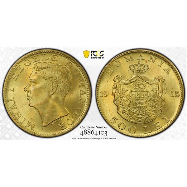 ROMANIA: Mihai I, 2nd reign, 1940-1947, 500 lei, 1945, PCGS MS65