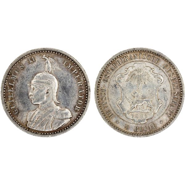 GERMAN EAST AFRICA: Wilhelm II, 1888-1918, AR rupie, 1891, UNC