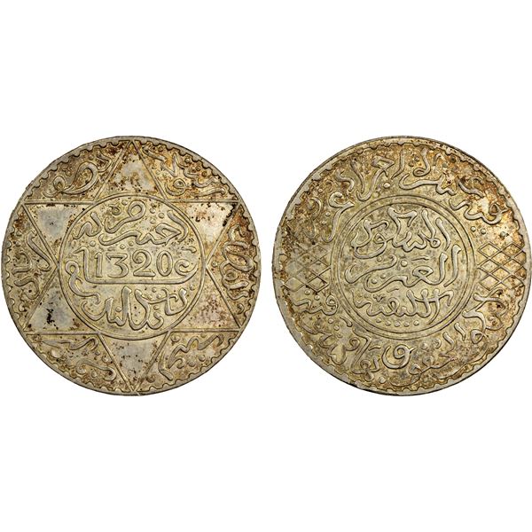 MOROCCO: Yusef, 1912-1927, AR ½ rial, London, AH1320, AU