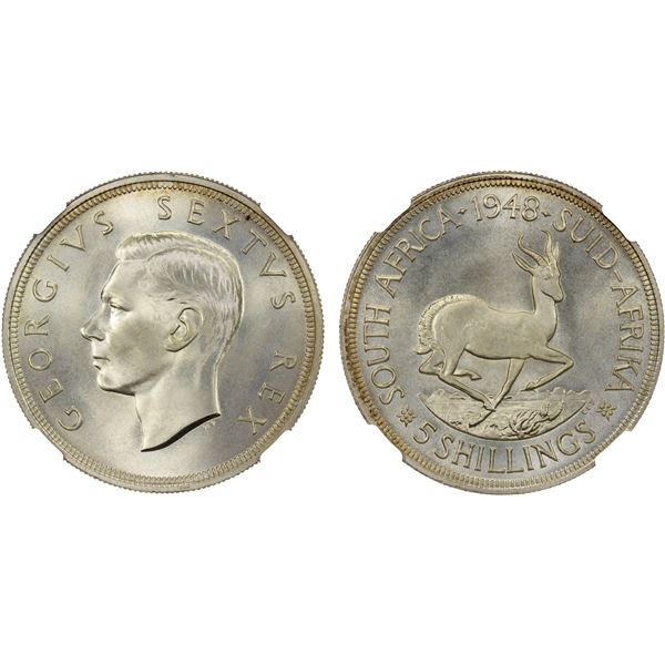 SOUTH AFRICA: George VI, 1936-1952, AR 5 shillings, 1948, NGC Prooflike MS67