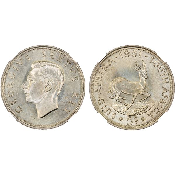 SOUTH AFRICA: George VI, 1936-1952, AR 5 shillings, 1951, NGC Prooflike MS67