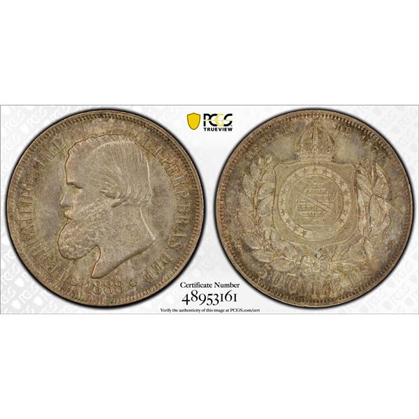 BRAZIL: Pedro II, 1831-1889, AR 500 reis, 1888, PCGS MS62