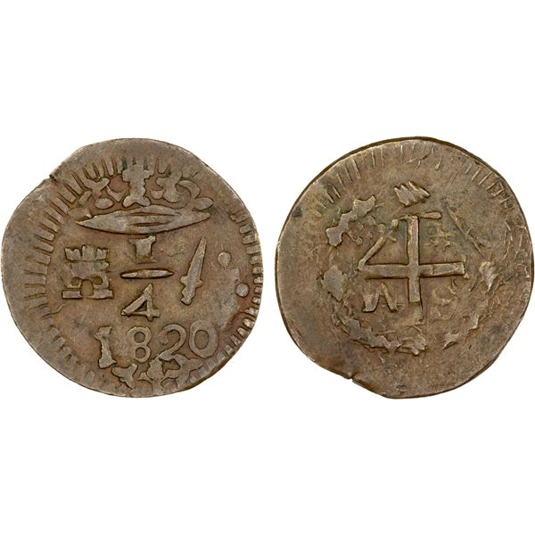COLOMBIA: Santa Marta, AE 1/4 real, 1820, Choice VF