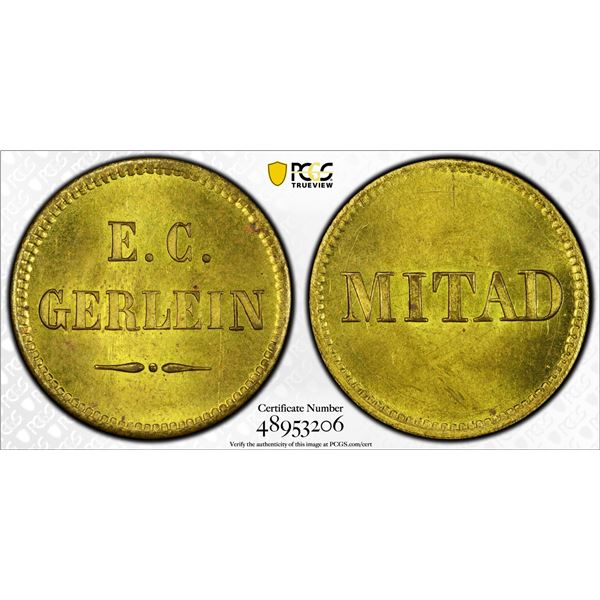 COLOMBIA: brass 1/2 real token, Barranquilla, Atlántico, ND (1860), MS64
