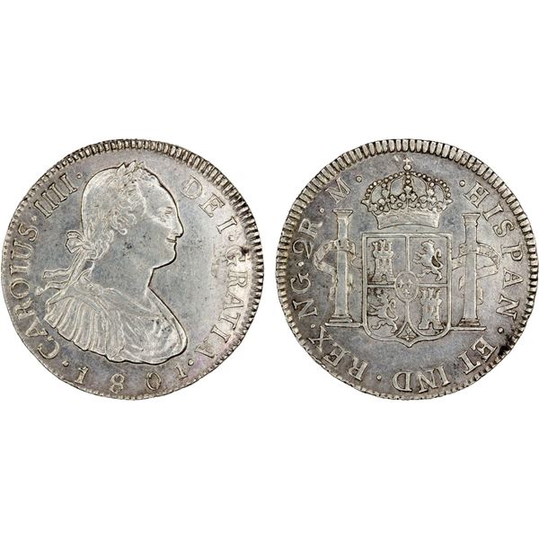 GUATEMALA: Carlos IV, 1788-1808, AR 2 reales, 1801-NG, AU