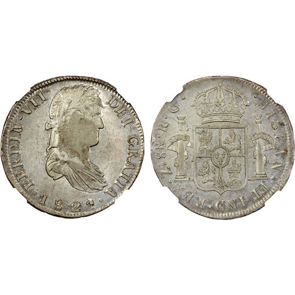 MEXICO: Fernando VII, 1808-1821, AR 8 reales, Zacatecas, 1821-Zs, NGC AU details