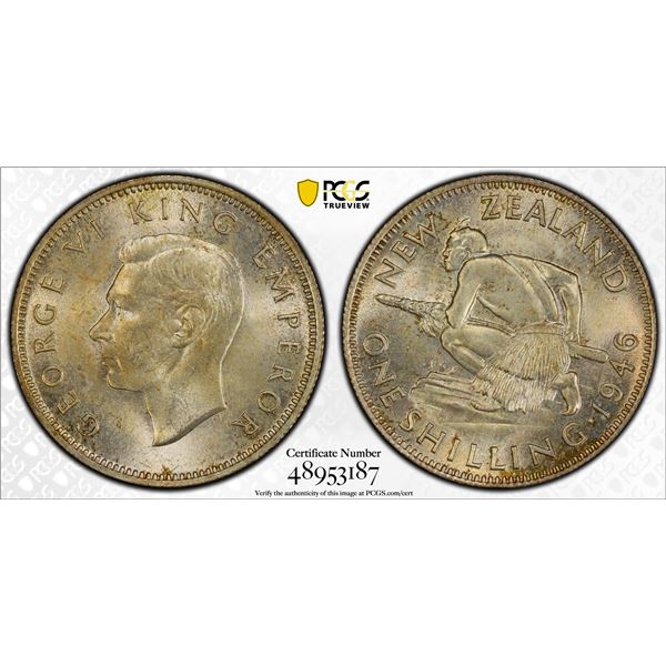 NEW ZEALAND: George VI, 1936-1952, AR shilling, 1946, PCGS MS65