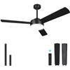 Image 1 : 52 Inch Ceiling Fans with Lights and Remote, Outdoor Black Ceiling fan, Modern 3 Wood Fan Blades,20W