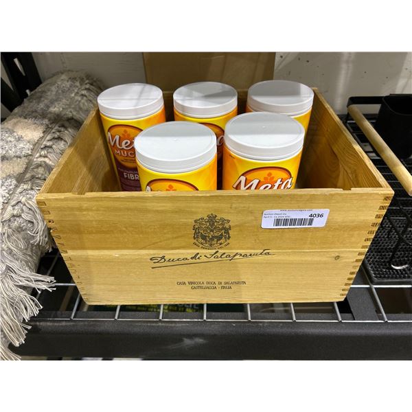 Lot of Meta Mucil fibre supplement 5x798g and wooden box