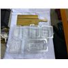 Image 2 : Lot of 6 clear plastic restaurant style food storage containers and wooden cutting board