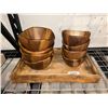 Image 1 : Lot of 8 wooden serving bowls with matching wooden serving tray