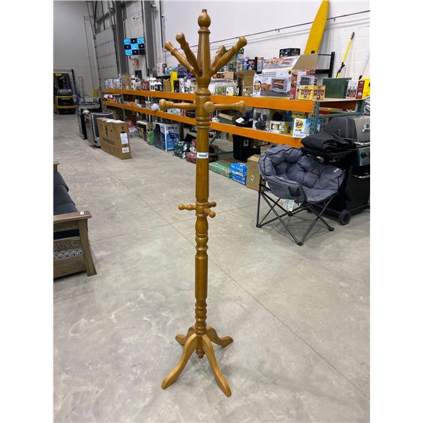 Free standing sturdy wooden coat rack with 11 coat hooks