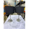 Image 1 : Lot of 2 brushed silver lamps with black lampshades and pull down switch