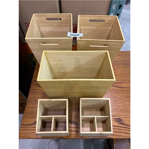 Lot of 5 wooden desktop organizing boxes