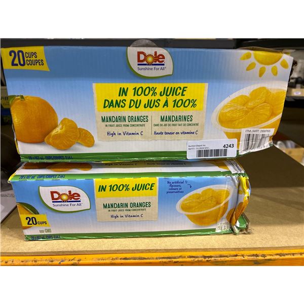 Dole mandarin orange slices in 100% juice, 2 boxes of 20 cups