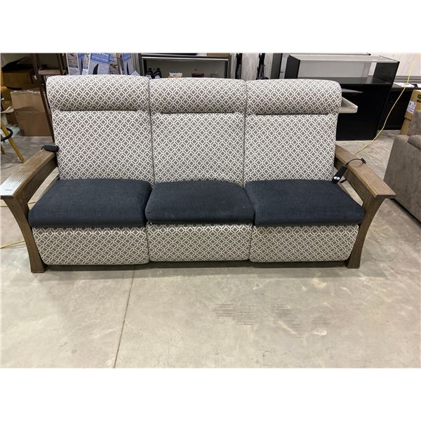 Solid Wood Electric reclining Futon Style sofa with wooden arm rests