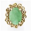 Image 1 : Vintage 14k Gold Oval Cabochon Jade Solitaire Free Form Dual Halo Cocktail Ring