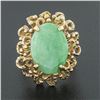 Image 2 : Vintage 14k Gold Oval Cabochon Jade Solitaire Free Form Dual Halo Cocktail Ring