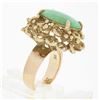 Image 8 : Vintage 14k Gold Oval Cabochon Jade Solitaire Free Form Dual Halo Cocktail Ring