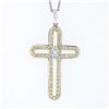 Image 2 : 18K TT Gold 0.60 ctw Round Diamond Open Cross Pendant w/ 18.5" Wheat Link Chain