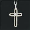 Image 3 : 18K TT Gold 0.60 ctw Round Diamond Open Cross Pendant w/ 18.5" Wheat Link Chain