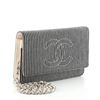 Image 1 : Chanel Black Ivory Striped Denim Timeless Wallet on Chain