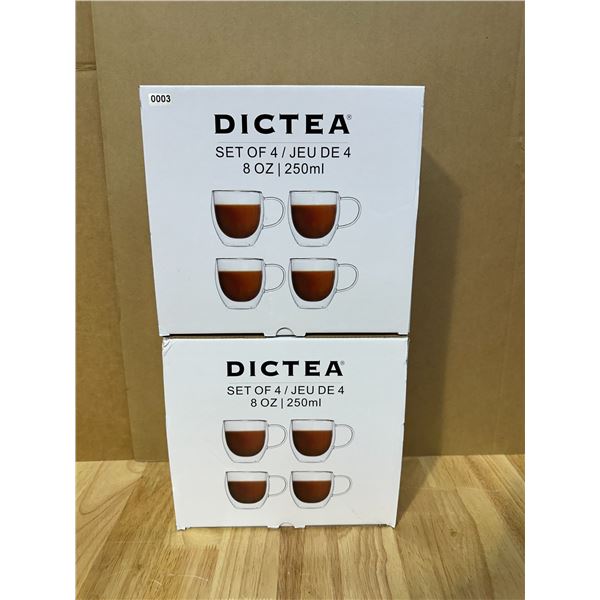 Lot of 2 Sets of 8 Dictea Drinking Clear Glass Cups New