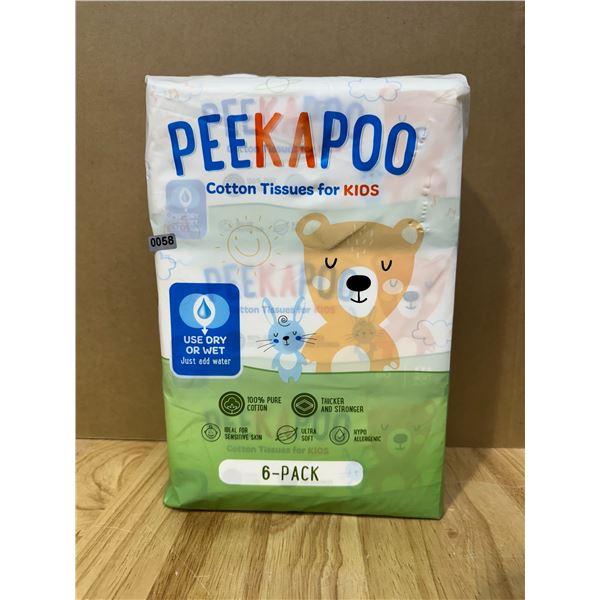 Lot of 1 Peekapoo Cotton Tissues for Kids 6-Pack - New