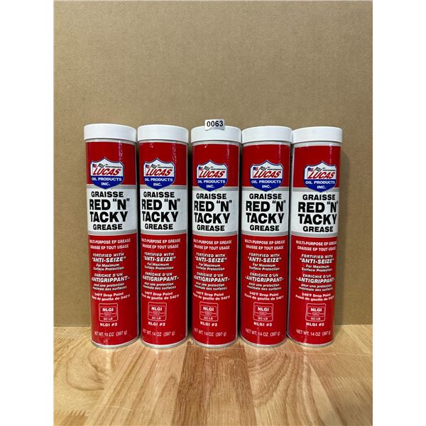 Lot of 5 Lucas Oil Red "N" Tacky Multipurpose EP Grease - New
