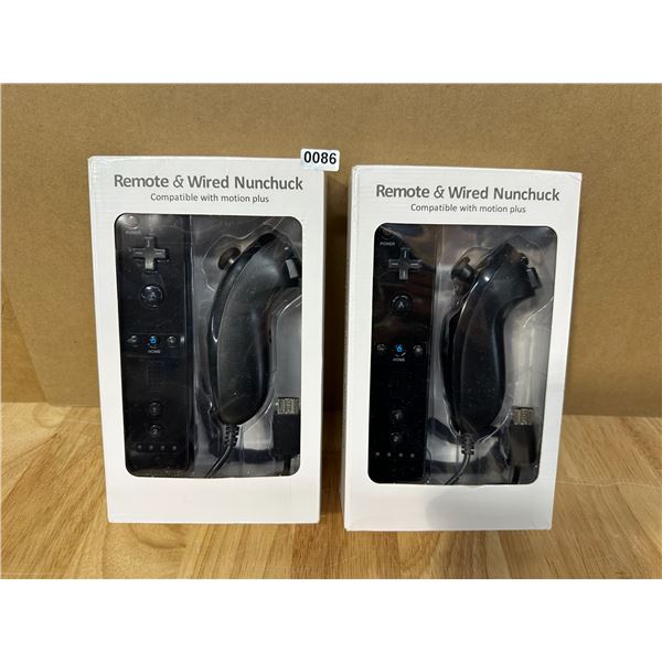 Lot of 2 Nintendo Wii Aftermarket Remote and Wired Nunchuck - New