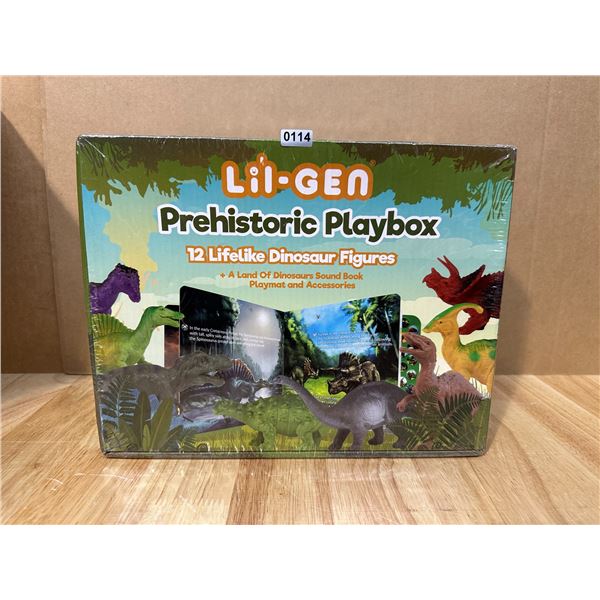 Lot of 1 Box of Lil-Gen Prehistoric Playbox 12-Dinosaur Figures/ Sound Book/ Play Mat - New
