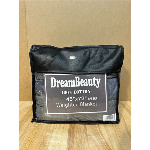 Lot of 1 Dream Beauty Weighted Blanket 15lbs - 48”x72” - Cotton - NEW