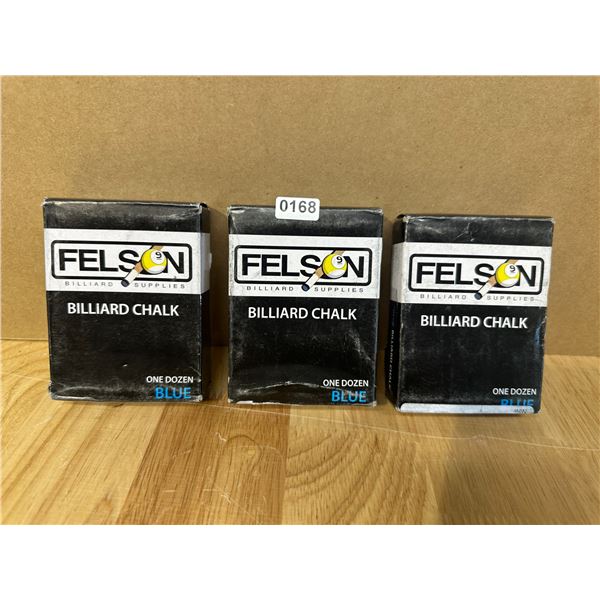 Lot of 3 Sets of Felson Billiard Chalk Blue - 36 Individual Chalks - New