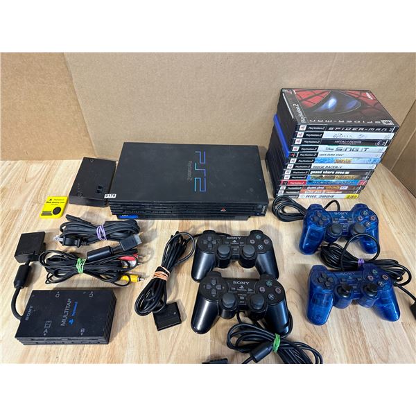 Lot of Playstation 2 PS2 Console + 13 Games + 4 Controllers + Cords/Accessories - Works