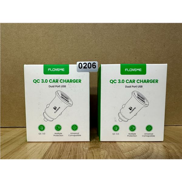 Lot of 2 Floveme Dual Port USB Car Chargers - New