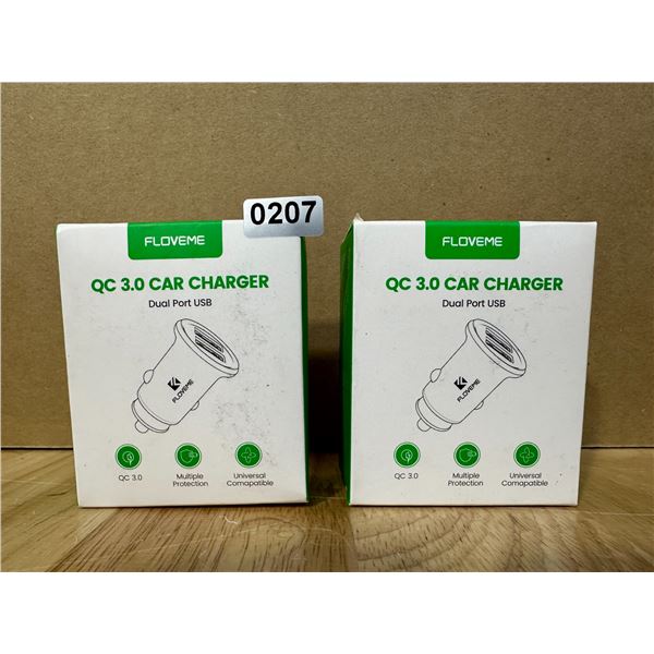 Lot of 2 Floveme Dual Port USB Car Chargers - New