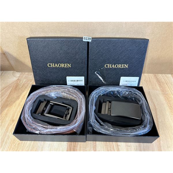 Lot of 2 Men’s Leather Ratchet Belts 38”-50” Waist - New