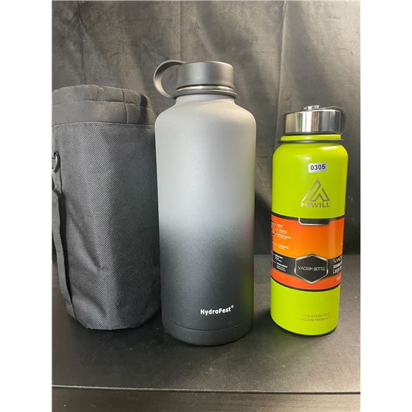 Lot of 2 Insulated Sports Water Bottles - LARGE Hydrofest Bottle + Hiwill Bottle; Brand New!