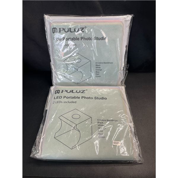 Lot of 2 Puluz LED Portable Photo Studio Light Boxes w/ 6 Color Backdrops - Brand New!