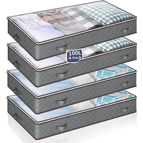 Lot of 2 Packs of Under The Bed Storage Bags - 4x 100L Bags Per Pack/8 Total - Brand New!