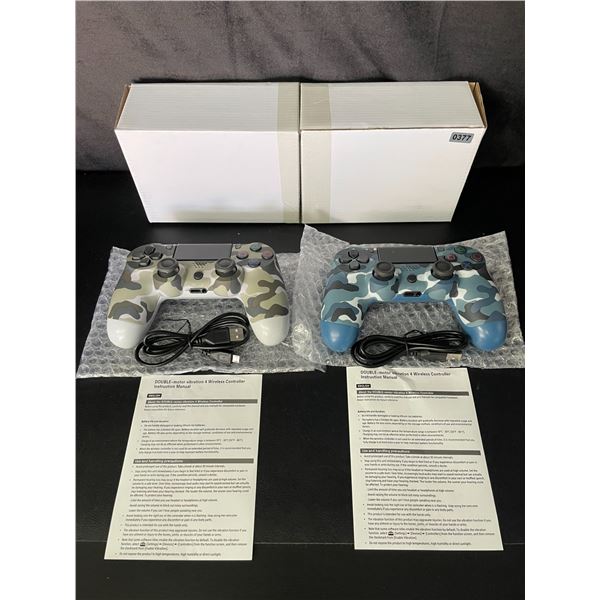 Lot of 2 Double-Shock Aftermarket Wireless Controllers for Playstation 4 - Camo Design
