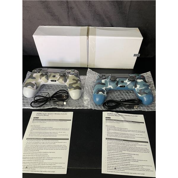 Lot of 2 Double-Shock Aftermarket Wireless Controllers for Playstation 4 - Camo Design