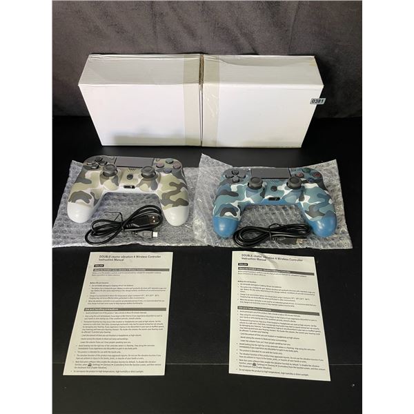 Lot of 2 Double-Shock Aftermarket Wireless Controllers for Playstation 4 - Camo Design