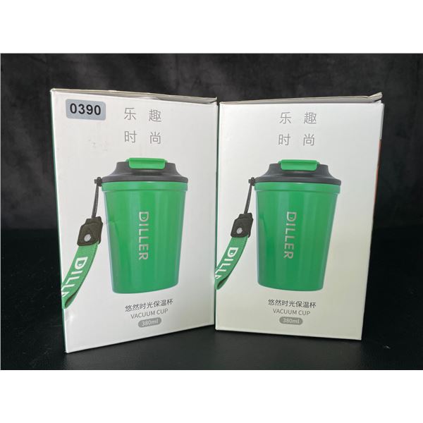 Lot of 2 Diller Vacuum Insulated Water Bottles/Mugs With Lids - 12oz/380ml - Brand New!