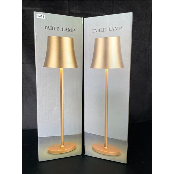 Lot of 2 Rechargeable Touch Dimming LED Table Lamps - Gold - 15 inch - Brand New!