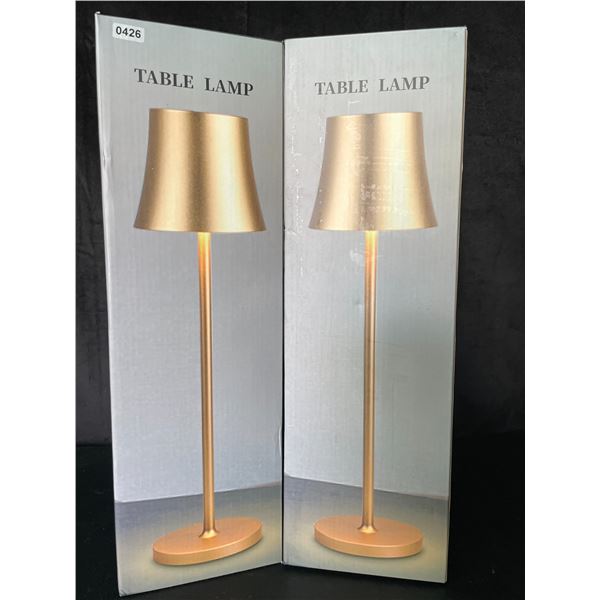 Lot of 2 Rechargeable Touch Dimming LED Table Lamps - Gold - 15 inch - Brand New!