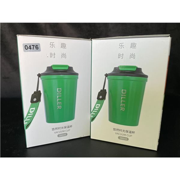 Lot of 2 Diller Vacuum Insulated Water Bottles/Mugs With Lids - 12oz/380ml - Brand New!