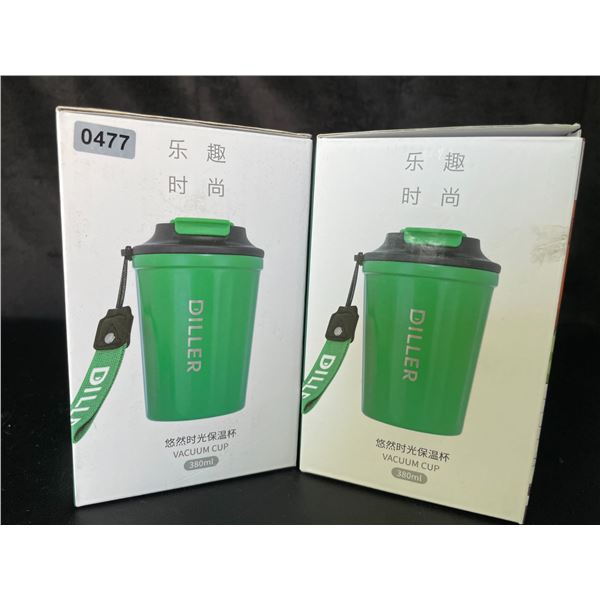 Lot of 2 Diller Vacuum Insulated Water Bottles/Mugs With Lids - 12oz/380ml - Brand New!