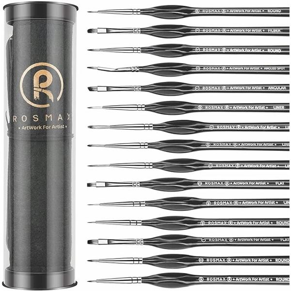 Lot of 3 Rosmax Acrylic Fine-Tip/Fine Detail Paintbrush Sets - Brand New