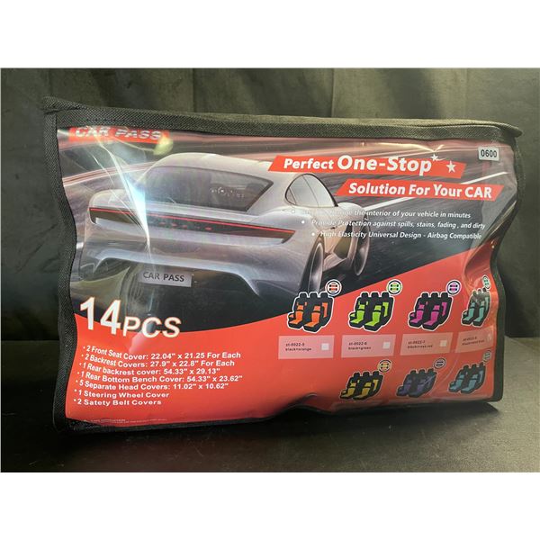 Lot of 1 Car Pass Universal Seat Cover Set - 14PCS - Black + Mint Blue - Brand New